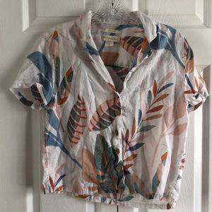 Cynthia Rowley Linen Palm Leaf Short Sleeve Top